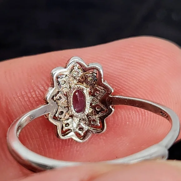 925 Sterling Silver Natural Blue Purplish Tanzanite Zirconia Diamonds Ring - Picture 6 of 10